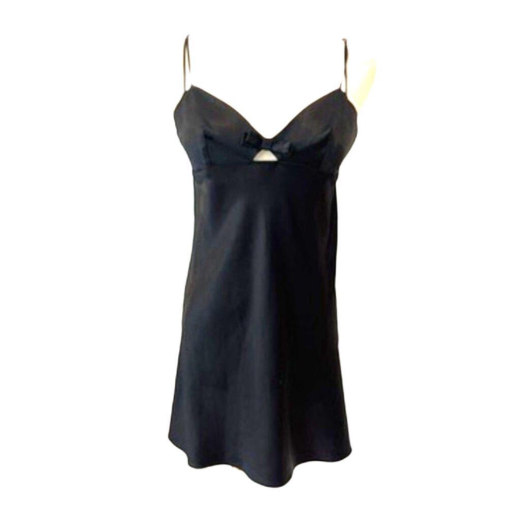 Victoria's Secret Short Black Nightgown Negligee Small Bow Front Classic
